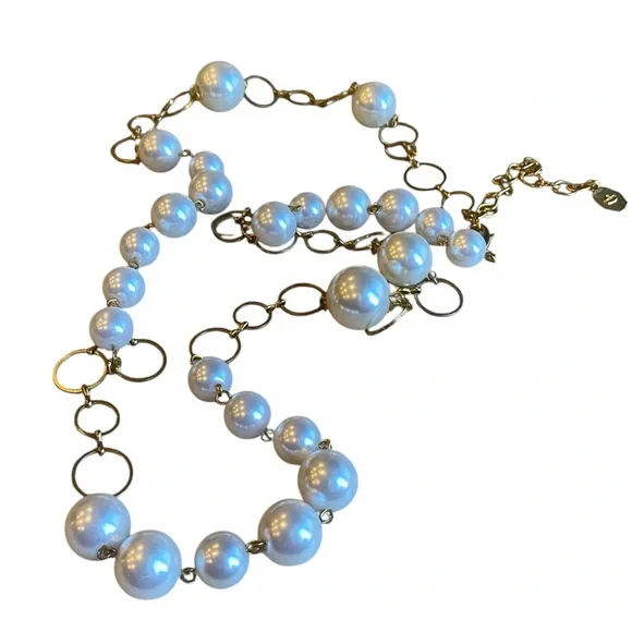 RJ GRAZIANO Faux Pearl and Gold-Tone Circle Chain Link Long Necklace - Picture 2 of 9